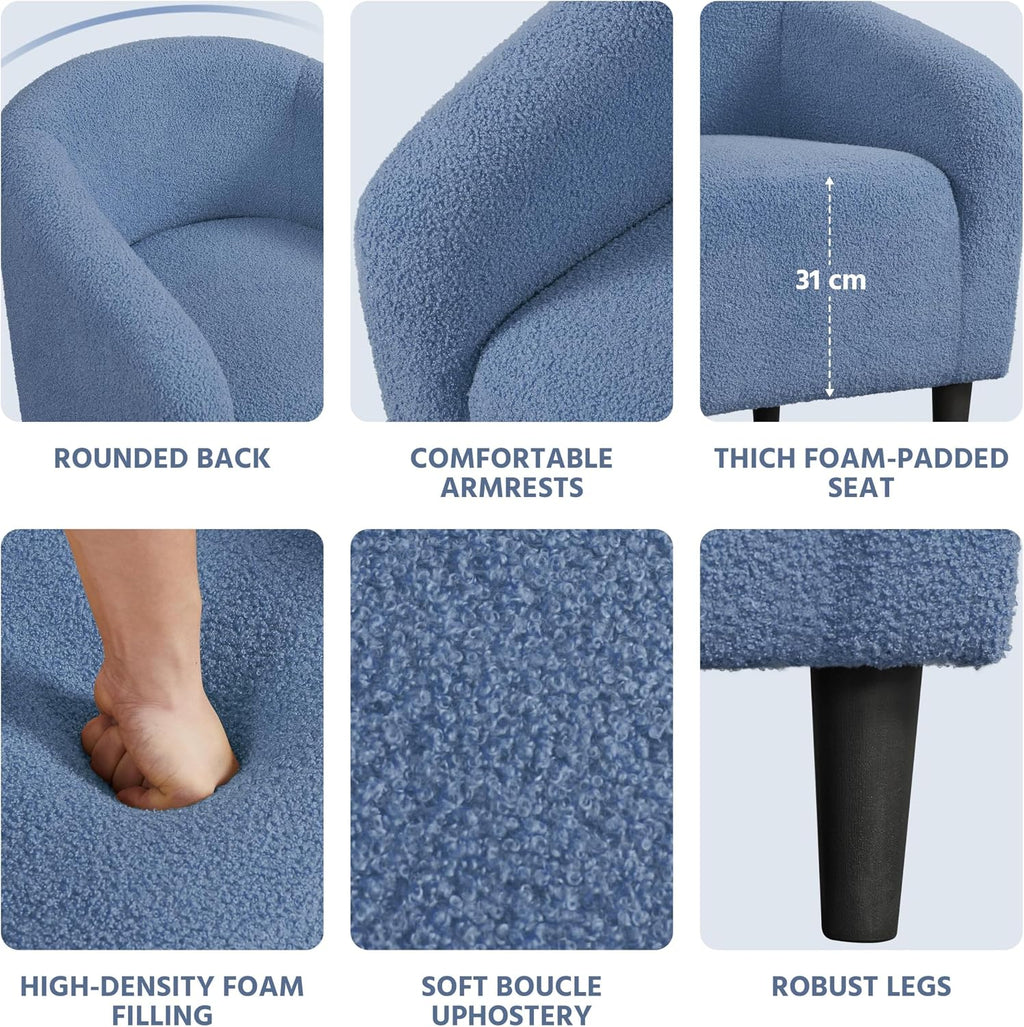 Yaheetech Barrel Chairs, Furry Accent Chairs with Soft Padded Armrest for Living Room Bedroom Waiting Room Office, Set of 2, Blue