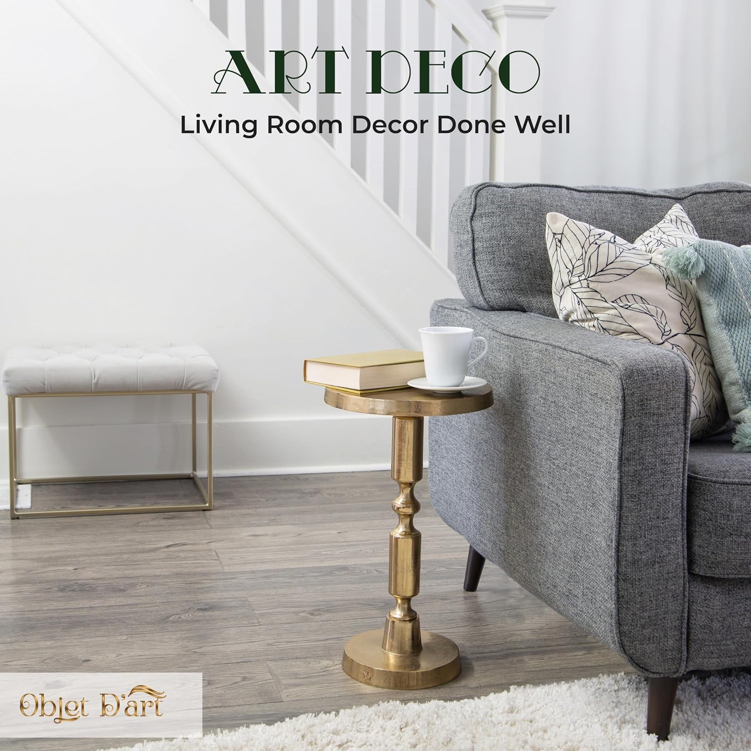 OBJET D'ART Small Round Gold End Tables, Rhodes, 21'' Height, Vintage Metal Accent, Side, Pedestal, Coctail and Drink Tables for Living Room and Small Spaces