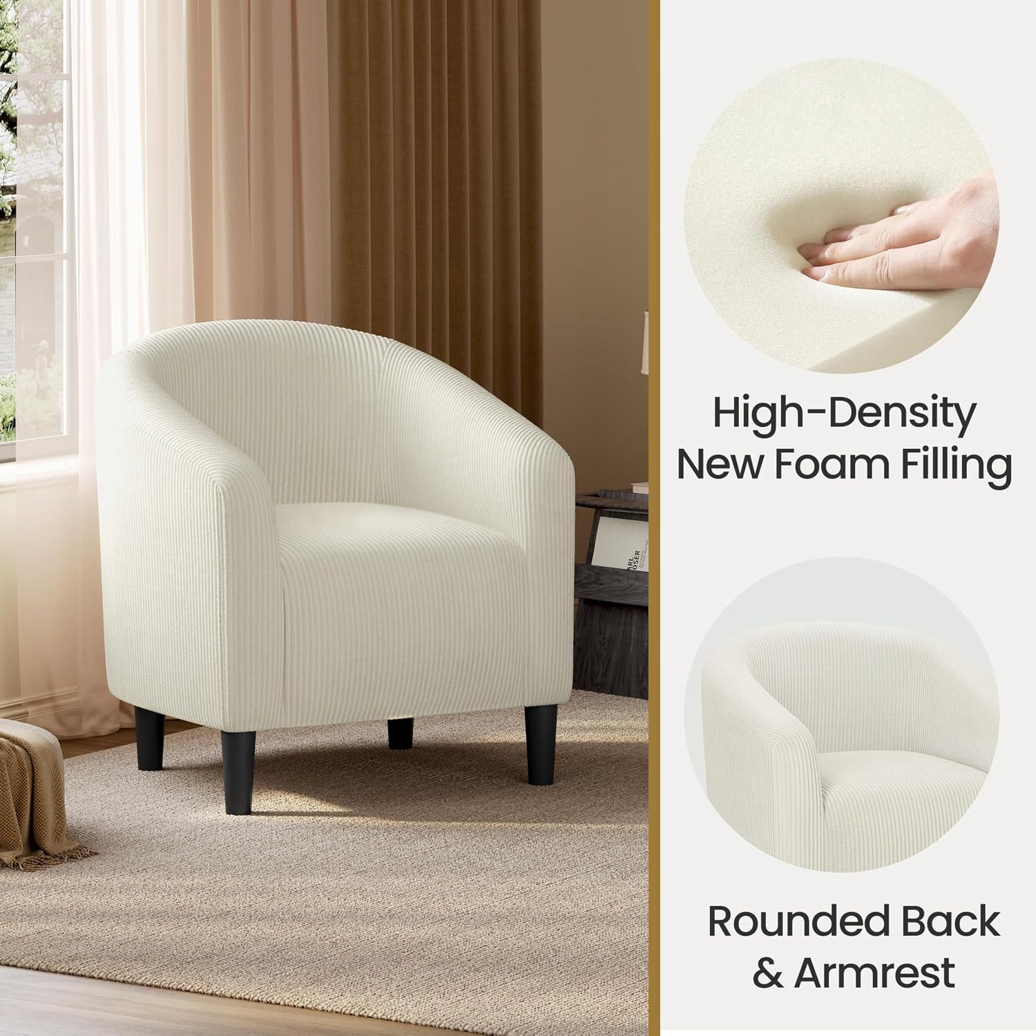 Yaheetech Barrel Chairs, Furry Accent Chairs with Soft Padded Armrest for Living Room Bedroom Waiting Room Office, Set of 2, Beige