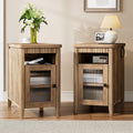 iPormis End Table Set of 2 with Charging Station, Narrow Side Table for Living Room, Farmhouse Night Stand with Storage Cabinet, Wooden Bedside Table for Bedroom Small Space, Brown