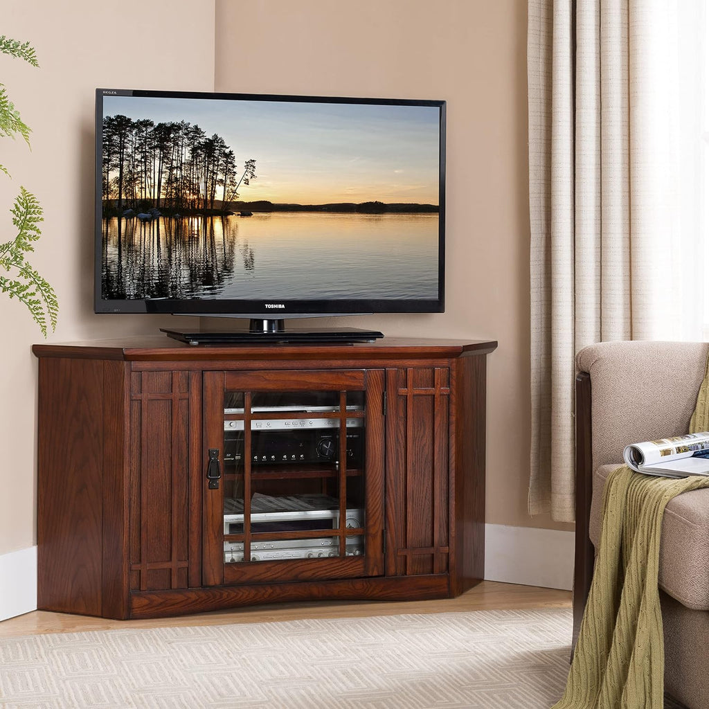 Leick Home 82285 Mission Corner TV Stand Made from Solid Wood, One Door and Adjustable Shelf, for 50' TVs, Mission Oak
