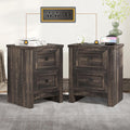 AMERLIFE Nightstand Set of 2 with Charging Station, Rustic Bedside Table with Drawers Storage, Farmhouse Wood Night Stand for Bedroom, Dark Oak