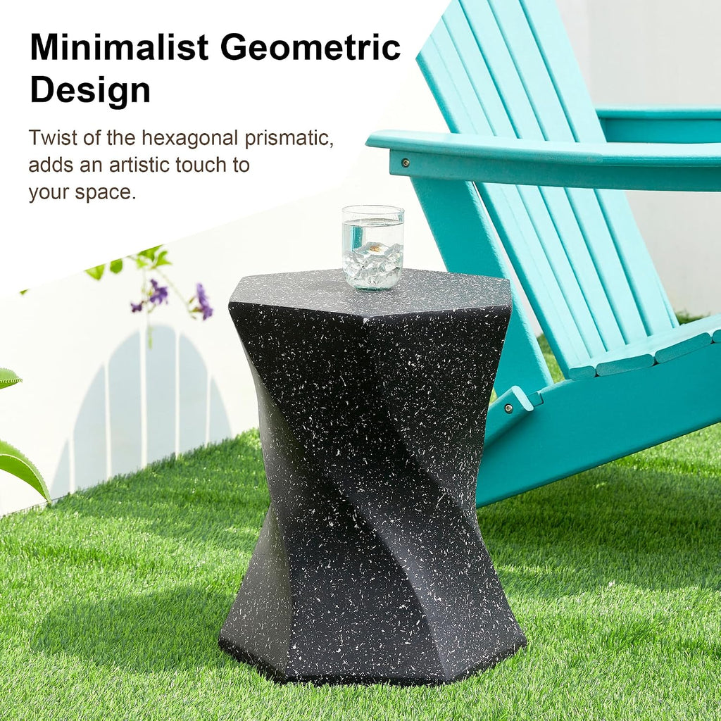 Glitzhome Outdoor Side Table Set of 2, 17.75' H Decorative Garden Stool MGO Twist Faux Terrazzo End Table, Round Planter Stand for Indoor Outdoor Living Room Bedroom Patio Deck Poolside, Black