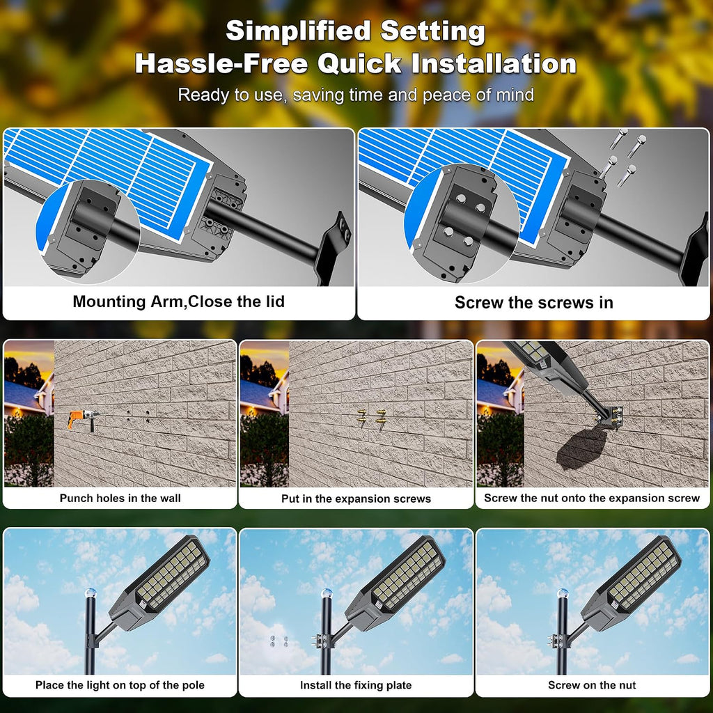 Solar Street Light 7000K 800000LM Auto On/Off Dusk to Dawn IP67 Waterproof Motion Sensor for Security & Outdoor Lighting (9000W-4Pack)