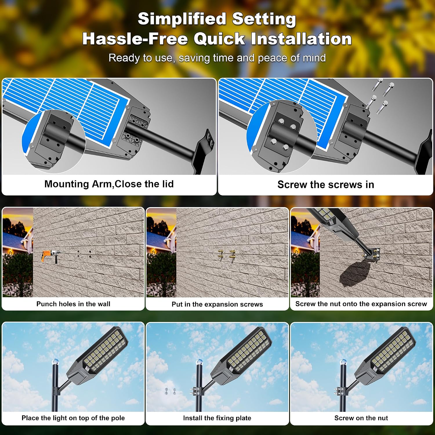 Solar Street Light 7000K 800000LM Auto On/Off Dusk to Dawn IP67 Waterproof Motion Sensor for Security & Outdoor Lighting (9000W-4Pack)