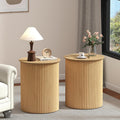 Round Fluted Side Table Set of 2, 17.7' Mid-Century Modern End Tables, Wooden Bedside Table Round Nightstand Small Circle Sofa Accent Table for Living Room, Bedroom Home(Natural)