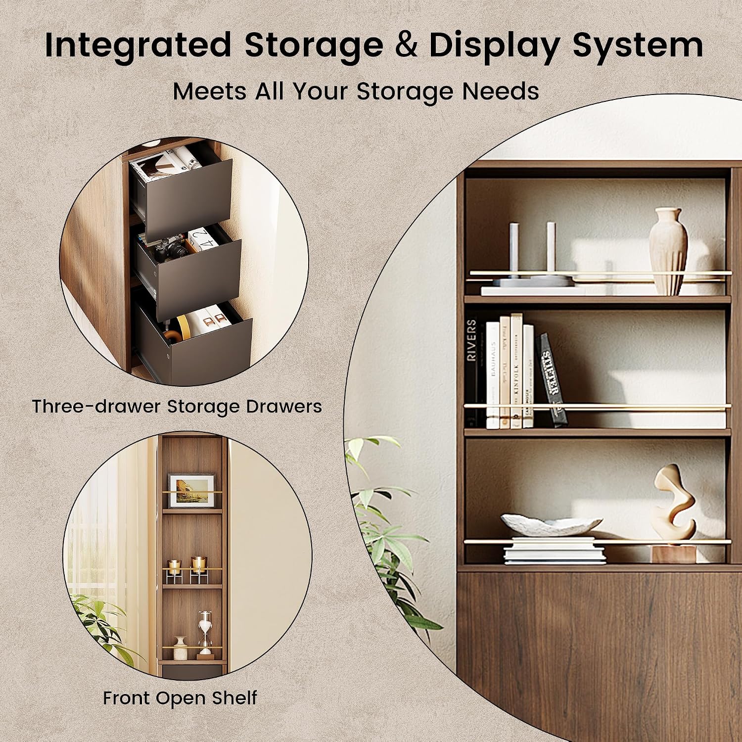 ModernMate 71' Tall Corner Bookshelf with 3 Drawers, Narrow Bookcase | 3-Tier Double-Sided Slim Bookcase for Small Space, Display Storage Shelves for Living Room, Home Office, Study, Black Walnut