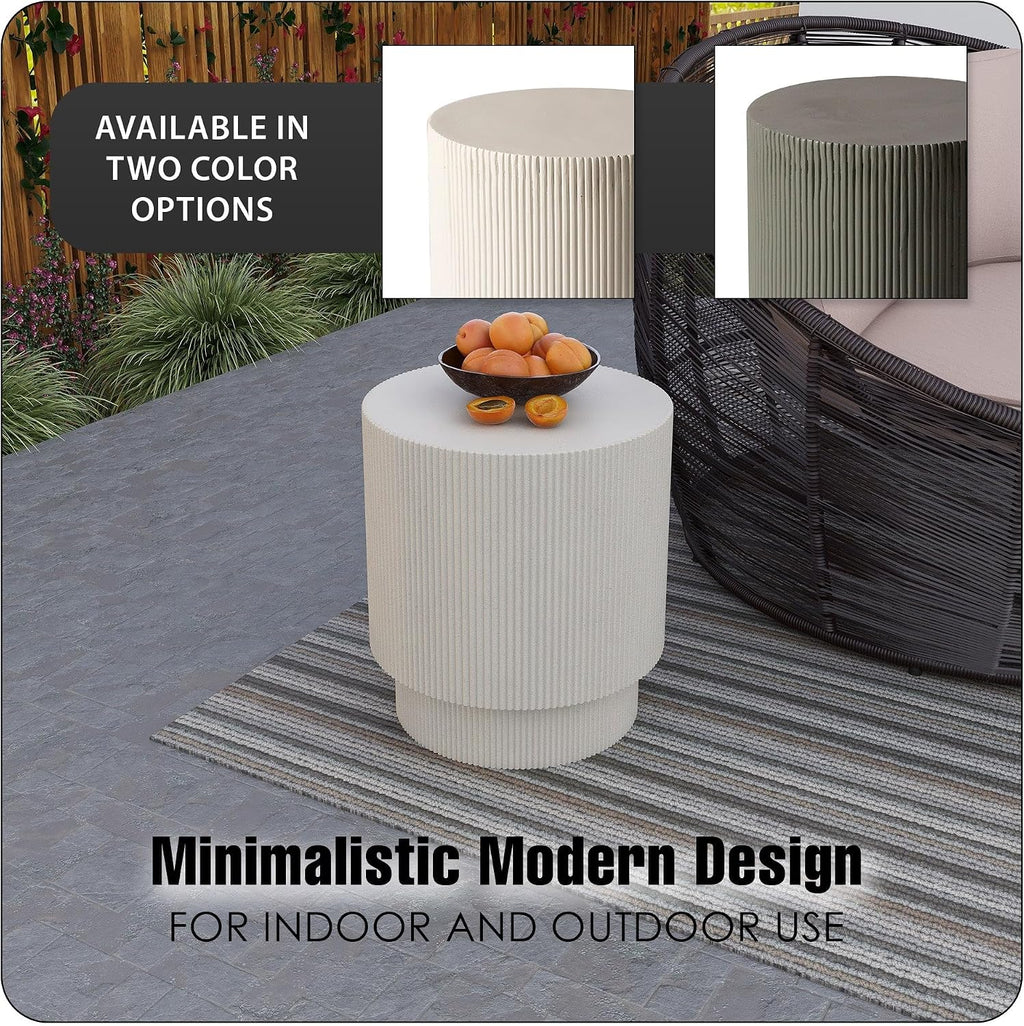 LeisureMod Modern Side Table Round Fiberstone Top Accent End Table for Home, Outdoor Patio, Living Room Sofa, Weather-Resistant, Eden Series in White