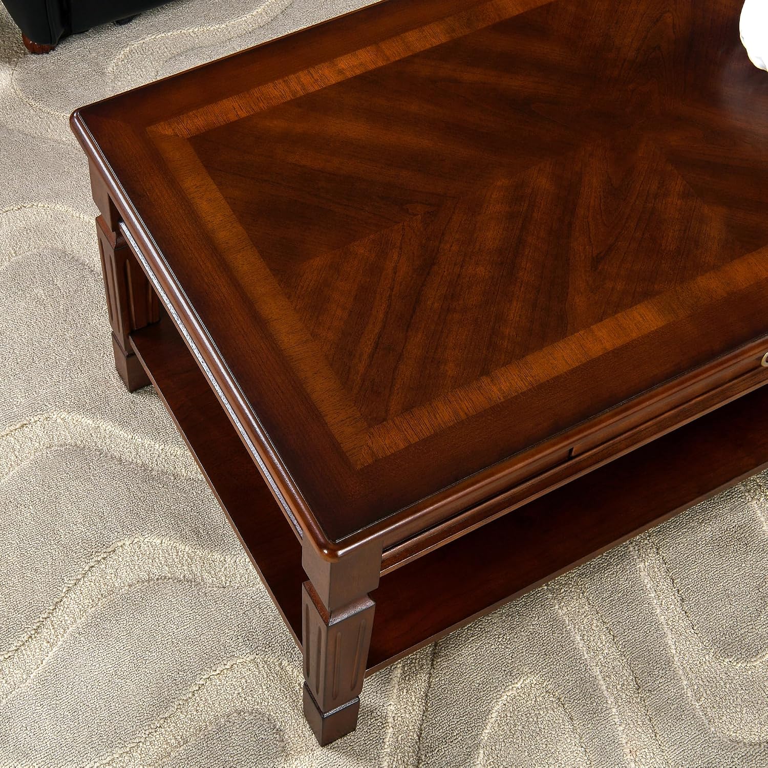 Coffee Table with Single 2-Way Pull Storage Drawer and Shelf, Farmhouse Living Room Table with Wood Legs, Rectangular Cocktail Table,Center Tea Table, 39.4'W x 21.7'L x 17.9'H, Dark Cherry KFZ-D1258