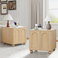 Bed Side Table Set of 2 with Charging Station, Mid Century Modern Nightstand with 2 Doors, Square End Table with Storage for Couch,Living Room, Sofa Side Table for Office,Dorm - Natural