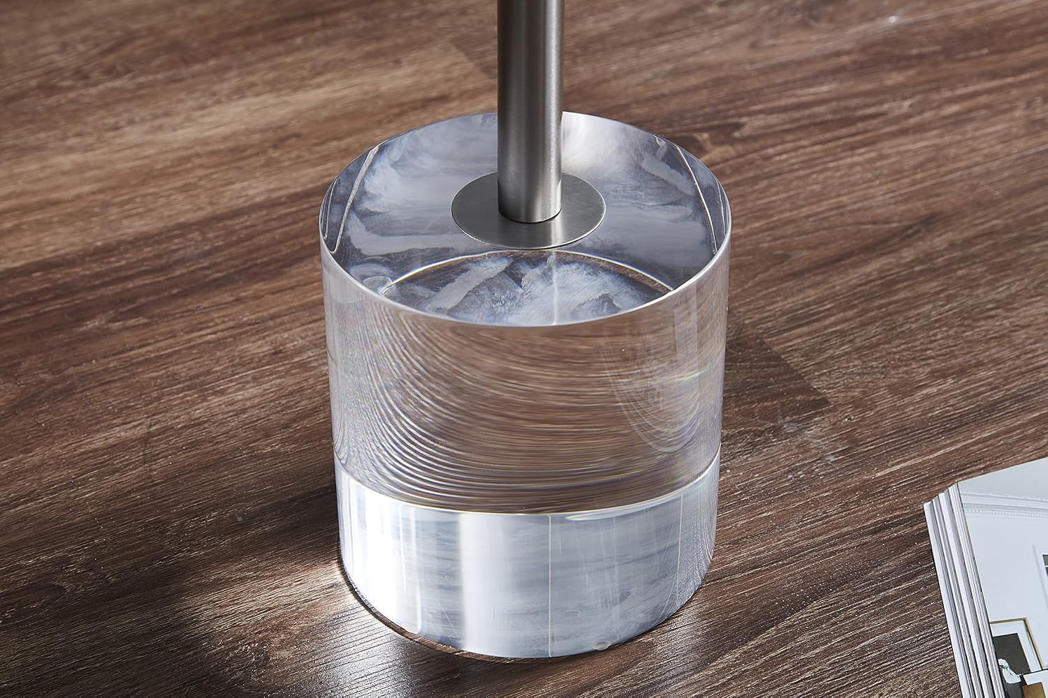 Artmaze Clear Acrylic End Table,Side Table,Brushed Silver Metal,Round,for Office, Living Room and Bedroom,Easy Assembly,12x12 inch，21.3 inch high