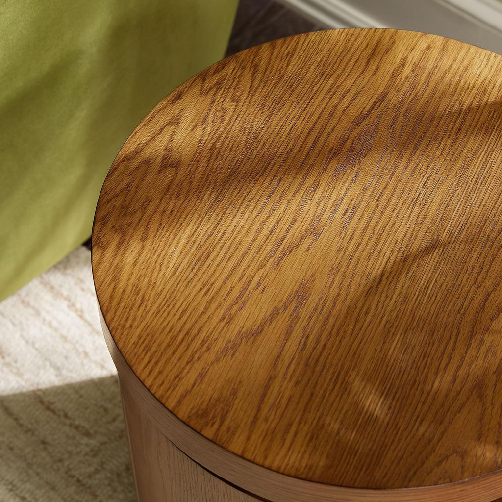 Walker Edison Maya Modern Solid Oak Wood Veneer Side Table with Storage, 18 Inch, Medium Brown Oak