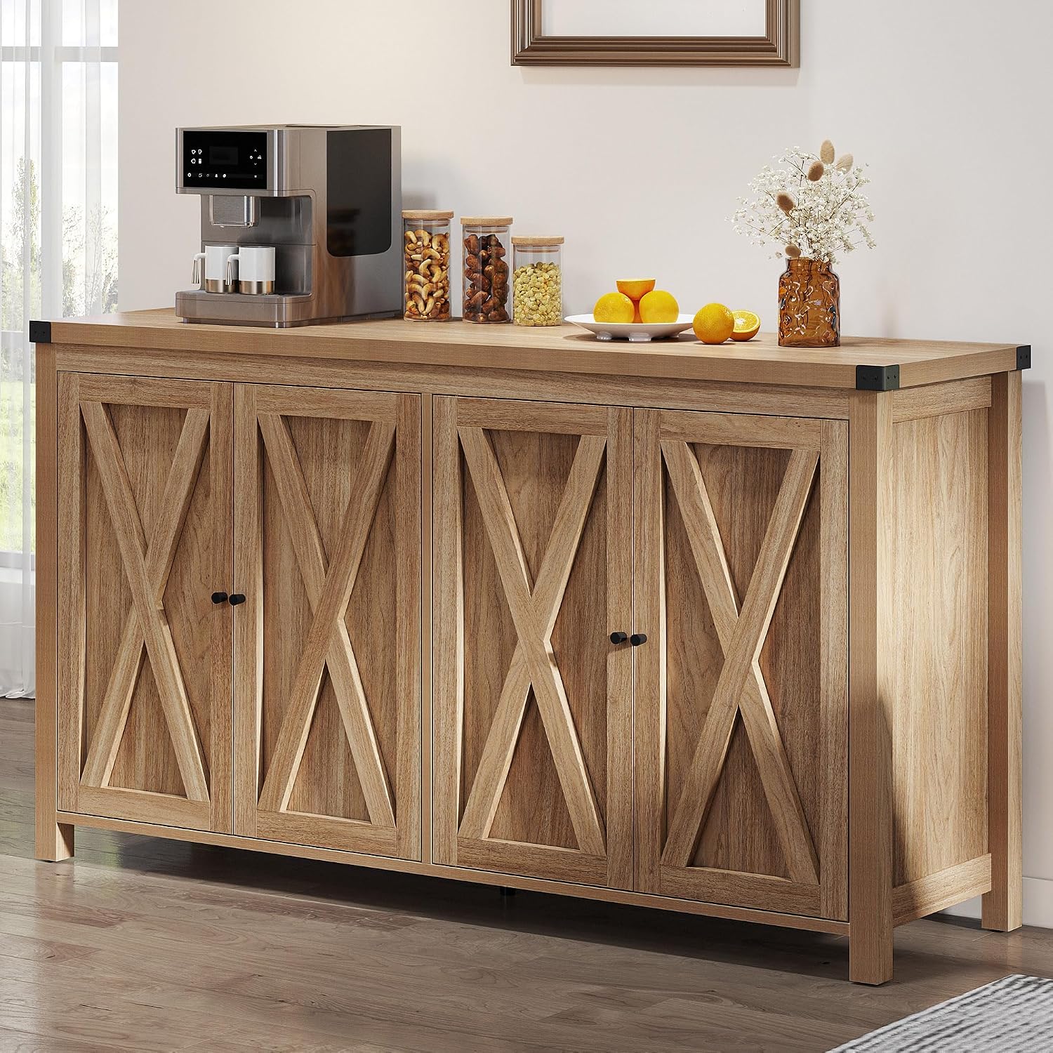 YITAHOME 55'' Sideboard Buffet Cabinet with Storage, Farmhouse Large Coffee Bar Cabinet with Adjustable Shelf for Kitchen, Living Room, Oak