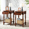 Narrow End Side Table with Drawer and Storage Shelf Set of 2, Sofa Beside Table,No-Tools Assembly Antique Wood Nightstand for Living Room,Small Space, 27.6'H x 19.7'L x 15.7'W Cherry Walnut GBJ1533WD