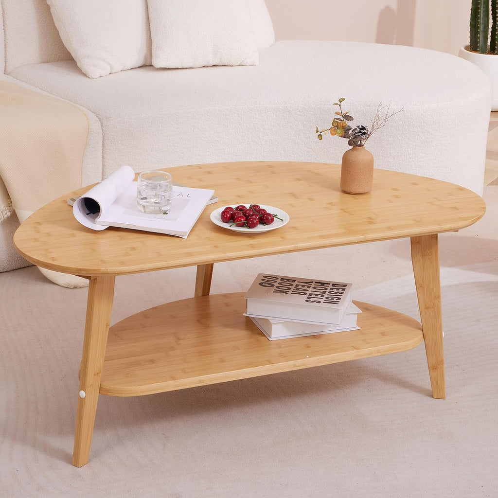 NAVREX Coffee Table, Mid Century Modern Oval Coffee Tables for Living Room, 100% Solid Wood, FSC Certifiled 40.2'*22' Round Center Table, Value Lies in Material, Easy Assembly