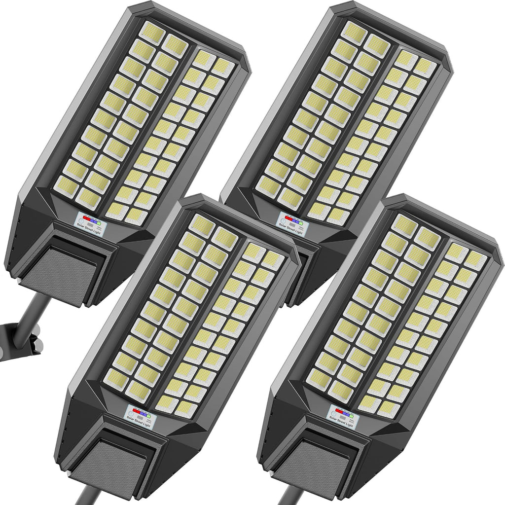 loyoele Utral-Large Solar Street Light 4 Pack，Solar Flood Lights Outdoor,Waterproof Motion Sensor LED Lights,Dusk to Dawn Lights with Remote, Solar-Powered Parking Lot Light,Commercial Area Lighting