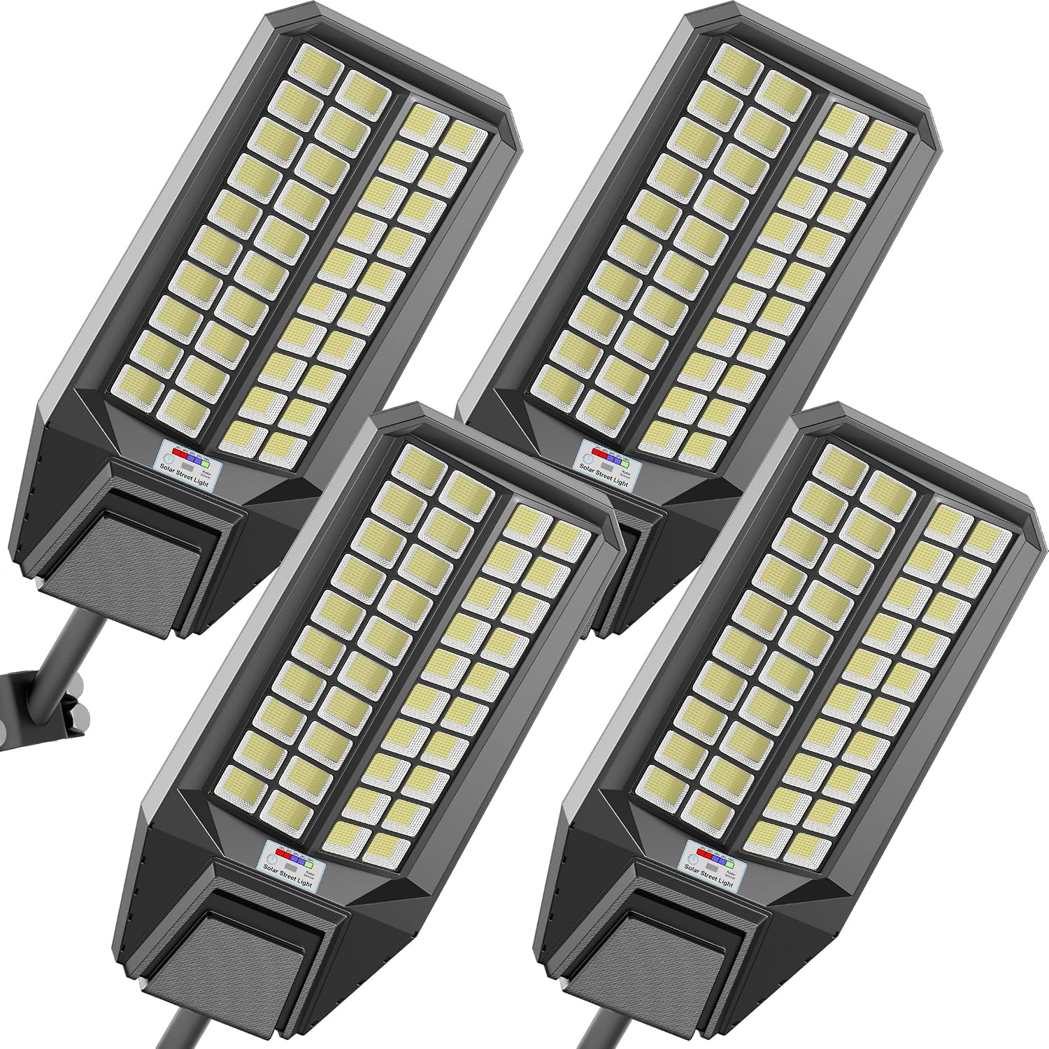 loyoele Utral-Large Solar Street Light 4 Pack，Solar Flood Lights Outdoor,Waterproof Motion Sensor LED Lights,Dusk to Dawn Lights with Remote, Solar-Powered Parking Lot Light,Commercial Area Lighting