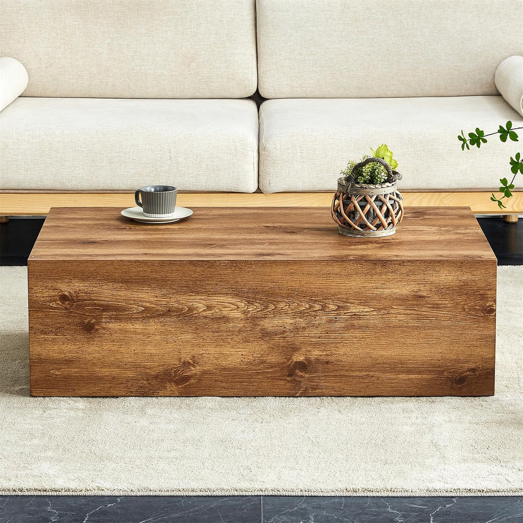Rustic Brown Coffee Table for Living Room Rectangular Center Tables Modern Elegant Wooden Cocktail Table for Home Office -Fully Assembled