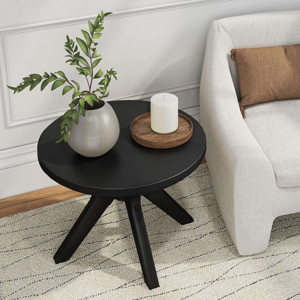 Plank+Beam Cross Leg Verso End Table, 24 Inch Wood End Tables for Living Room, Round Center Table, Cocktail Table for Small Spaces, Black