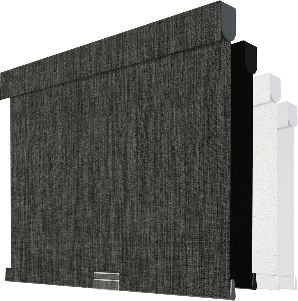Boolegon Cordless Blackout Roller Shades for Windows, Free-Stop Linen Shades with Valance, Thermal Insulated Fabric, UV Protection Roller Blinds for Home, Office (Grey, 70' W x 60' H)