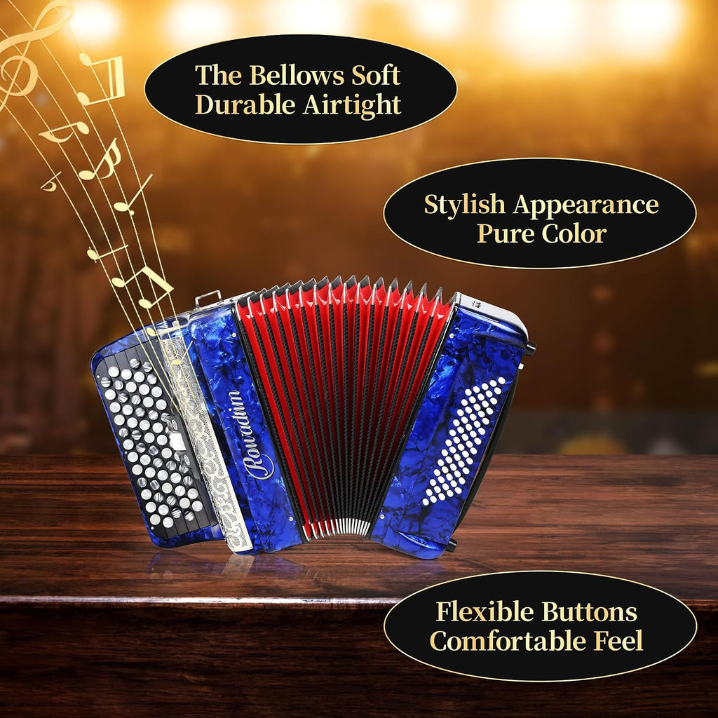 Accordion - 62 Key 60 Bass Professional Piano Model with Backpack & Strap | Lightweight, Portable Design for Beginners, Students & Adult Musicians (Blue)