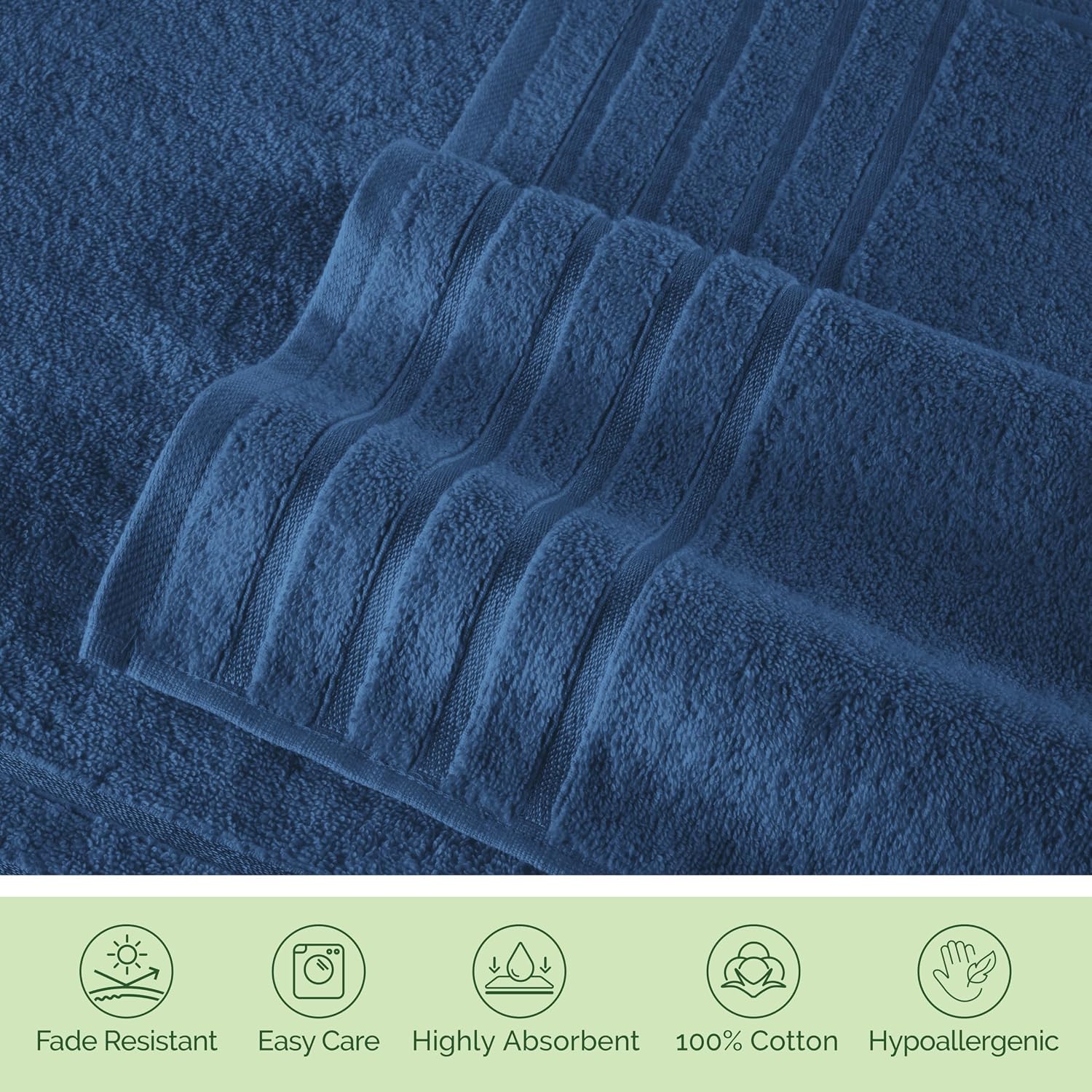 Elegant Comfort 4 Lines Viscose Stripe 6-Piece Towel Set 100% Turkish Cotton High Absorbent Luxury Bathroom Towels Includes 2 Washcloths, 2 Hand and 2 Bath Towels Set, Navy Blue (Pack of 4)