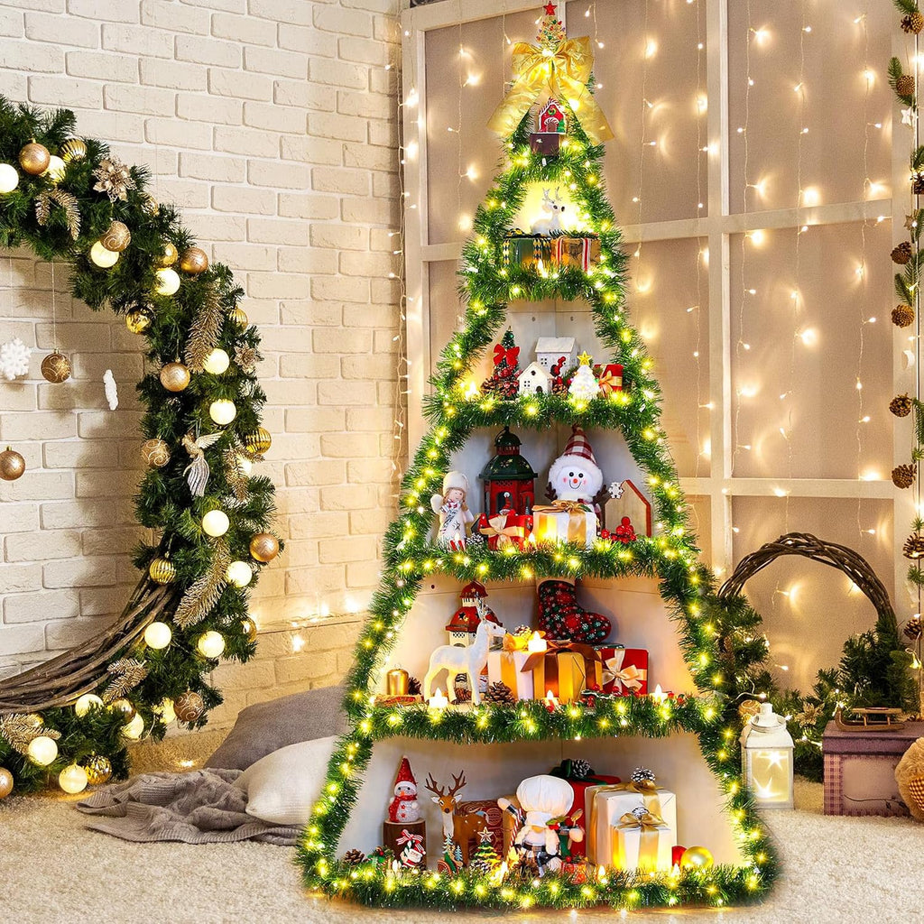 CroBlissful 6 Tier 6ft Christmas Village Display Stand Christmas Tree Corner Shelf Large Wood Platform Bookshelf for DIY Living Room Bedroom Home Office Decor