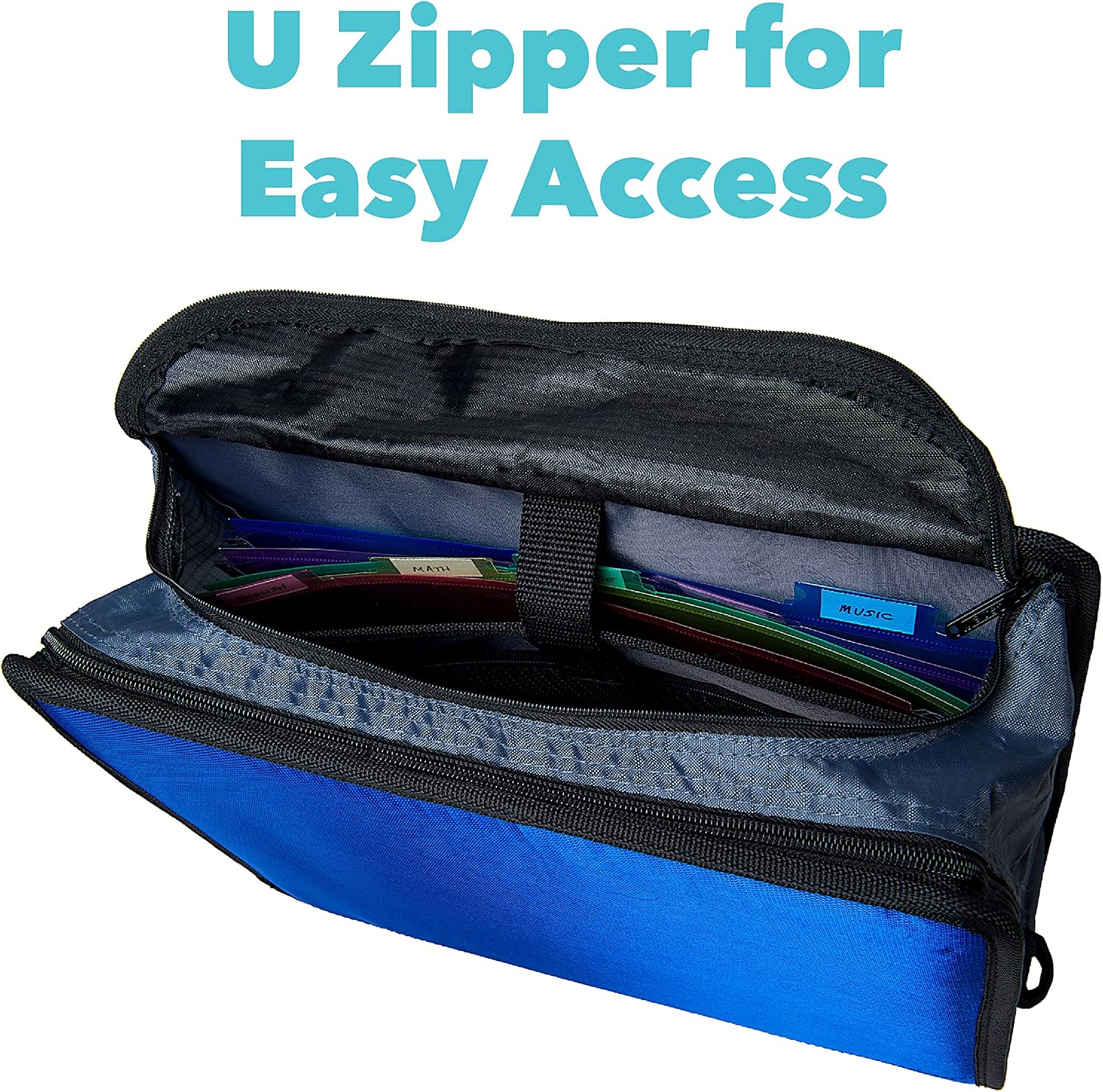 Case-it King Sized Zip Tab School Zipper Binder | 4-Inch D-Rings, 800 Sheet Capacity, 5-Subject Expanding File Folder, Multiple Pockets & Storage Organizer, Shoulder Strap | D-186 Blue | 4 Pack