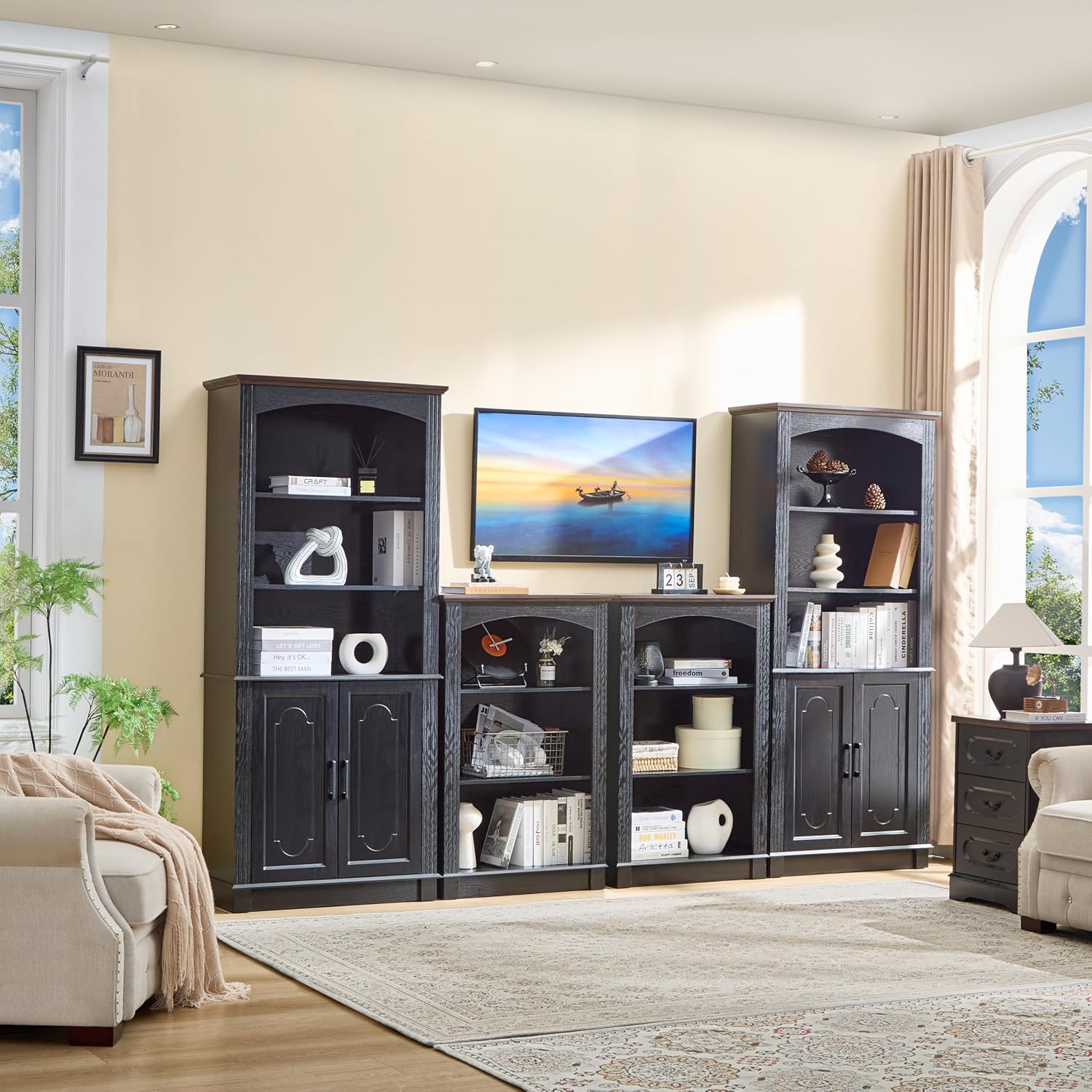 LIDYUK Black 5 Tier Book Shelf and Bookshelf with Storage Cabinet Doors, 72 Inch Tall Bookcase, Wooden Cube Storage Organizer, Bookshelf, Display Cabinet Furniture, Living Room, Pantry