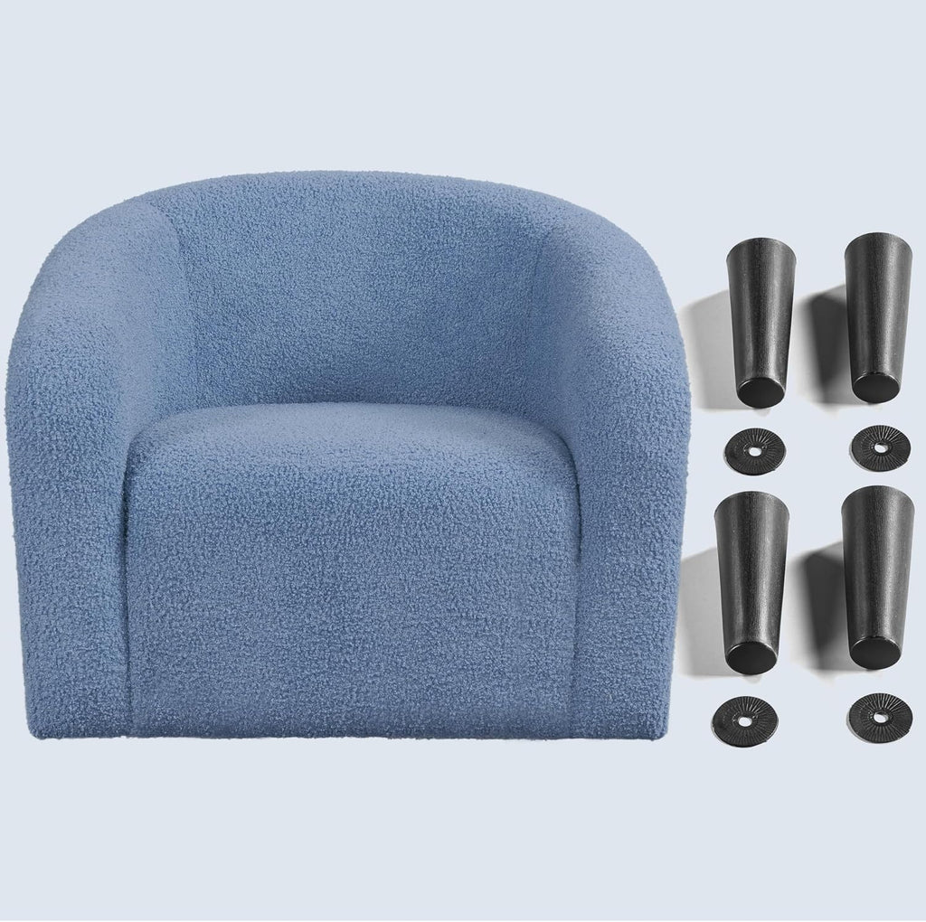 Yaheetech Barrel Chairs, Furry Accent Chairs with Soft Padded Armrest for Living Room Bedroom Waiting Room Office, Set of 2, Blue
