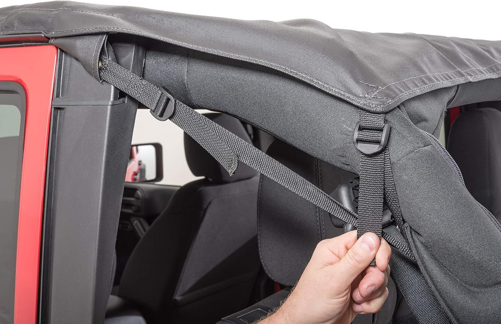 MasterTop 3-Piece Ultimate Summer Soft Top Combo - Bimini Soft Top, Wind Stopper Cab Curtain, and Tonneau Deck Cargo Cover - Fits Jeep Wrangler JK JKU Unlimited 4-Door 2010-2018 - Black MasterTwill