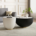 Modern Round Coffee Table Set of 2 Luxury Sintered Stone Top Coffee End Table in Black/White Leatherette Creative Bowl-Shape Small Coffee Side End Tables for Living Room Bedroom