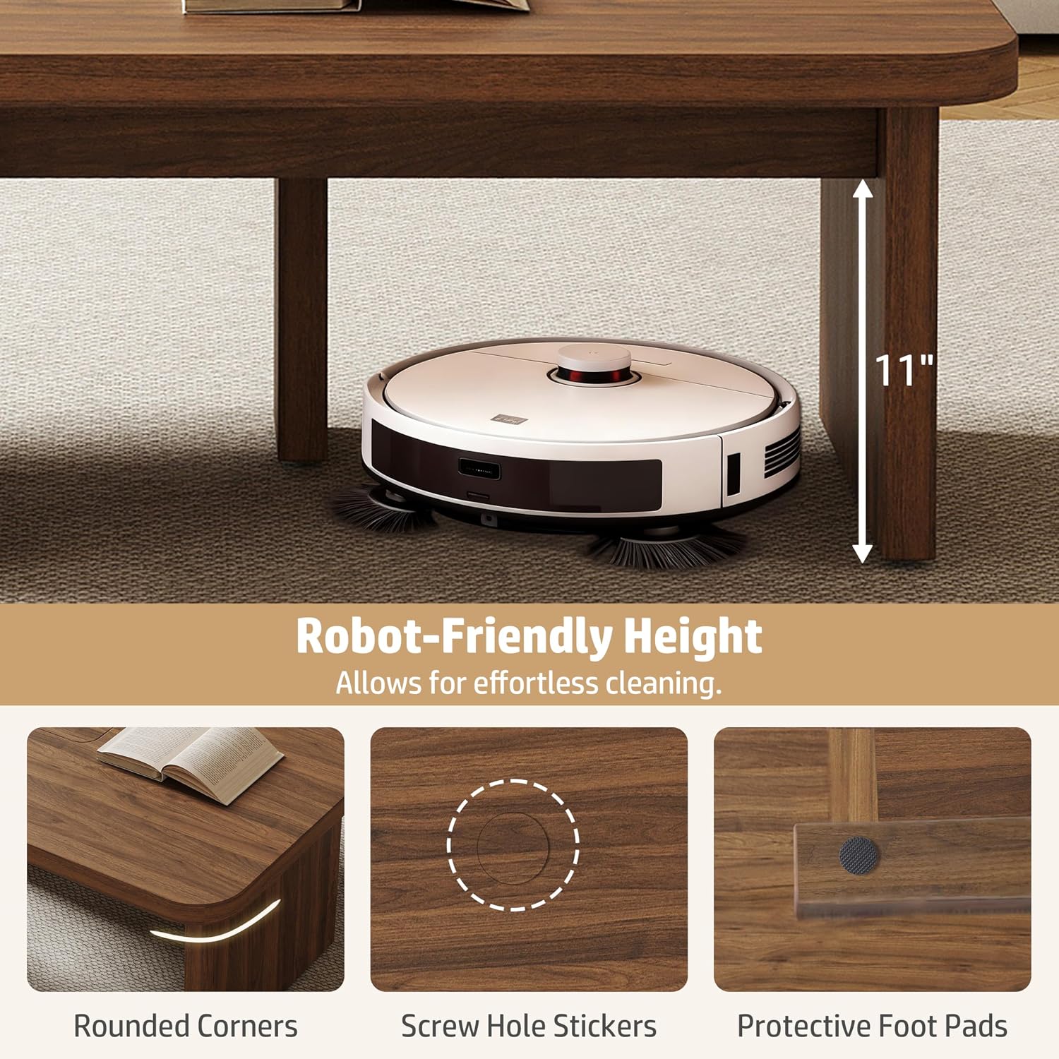 Mid Century Modern Coffee Table for Living Room, Wood Coffee Table with Free Adjustable Shape, Square Living Room Table Minimalist Tea Table, Brown Nesting Table Set of 2