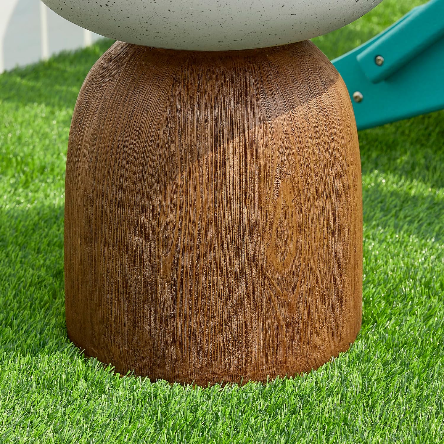 Glitzhome Outdoor Side Table, 17.75' H Decorative Garden Stool MGO Geometric Wood Texture End Table, Round Planter Stand for Indoor Outdoor Living Room Bedroom Patio Deck Poolside