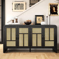 RoyalCraft Buffet Cabinet with Storage Sideboard Accent Farmhouse Credenza with 4 Doors & Shelves Rattan 59' Media Console Boho Coffee Bar Table for Living Room Kitchen Dining Room Hallway
