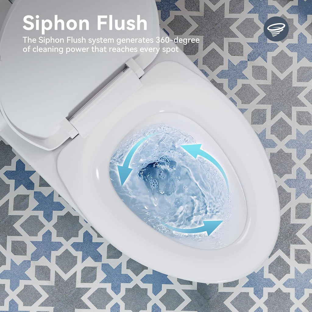 HOROW T0350W One-Piece Elongated Toilet, 17' ADA Chair Height, Dual Flush 0.8/1.28 GPF, MaP 1000g Powerful Flush, Soft-Close Seat, Skirted Design, Square Flush Button, 12' Rough-In, White