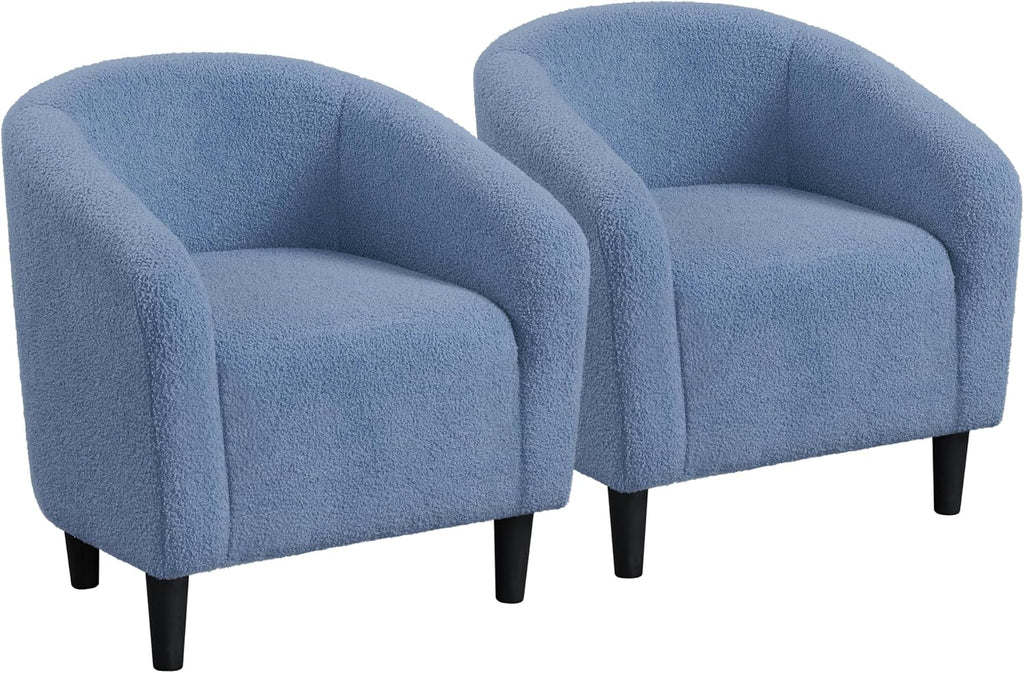 Yaheetech Barrel Chairs, Furry Accent Chairs with Soft Padded Armrest for Living Room Bedroom Waiting Room Office, Set of 2, Blue