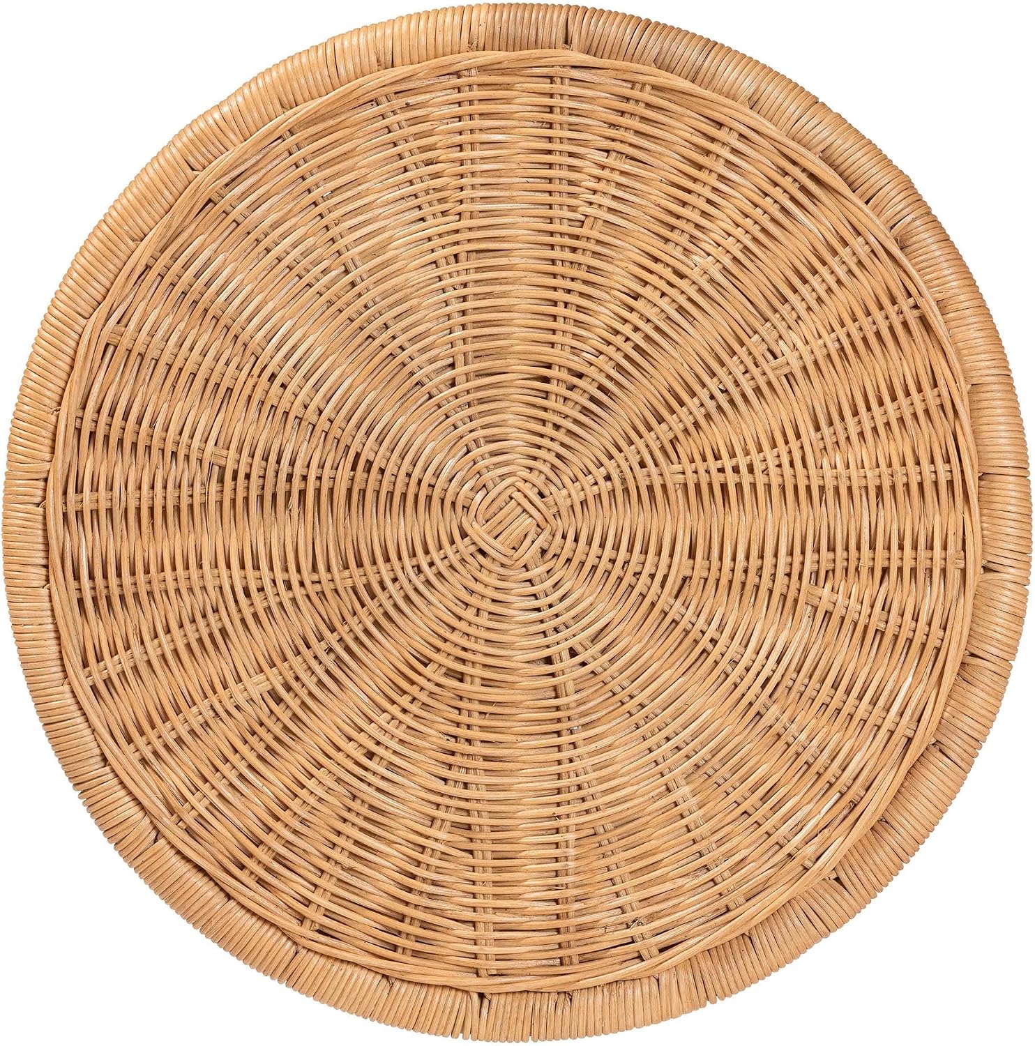 Bali & pari Caroline Round Natural Rattan End Table – Handwoven Wicker Drum Shape Accent Table for Living Room or Sunroom, Light Honey