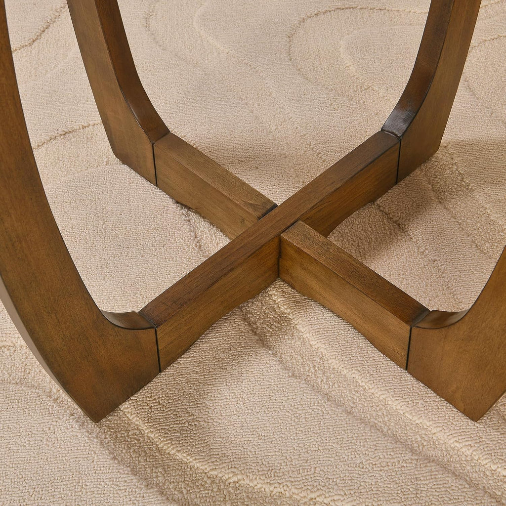Solid Wood Round End Table with Splicing Top, Farmhouse Sofa Side Table, Beside Corner Table, Large Telephone Table for Living Room, Bedroom, 23.6' Dia x 21.7'H , Easy Assembly, Rustic Brown CJZ3223