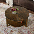 33.5' Round Coffee Table with Storage Shelf, Solid Wood Living Room Table with Umbrella Shaped Top, Farmhouse Center Cocktail Table for Office, Easy Assembly, Vintage Brown KFZ3338NC