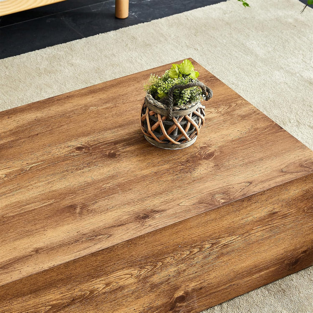 Rustic Brown Coffee Table for Living Room Rectangular Center Tables Modern Elegant Wooden Cocktail Table for Home Office -Fully Assembled