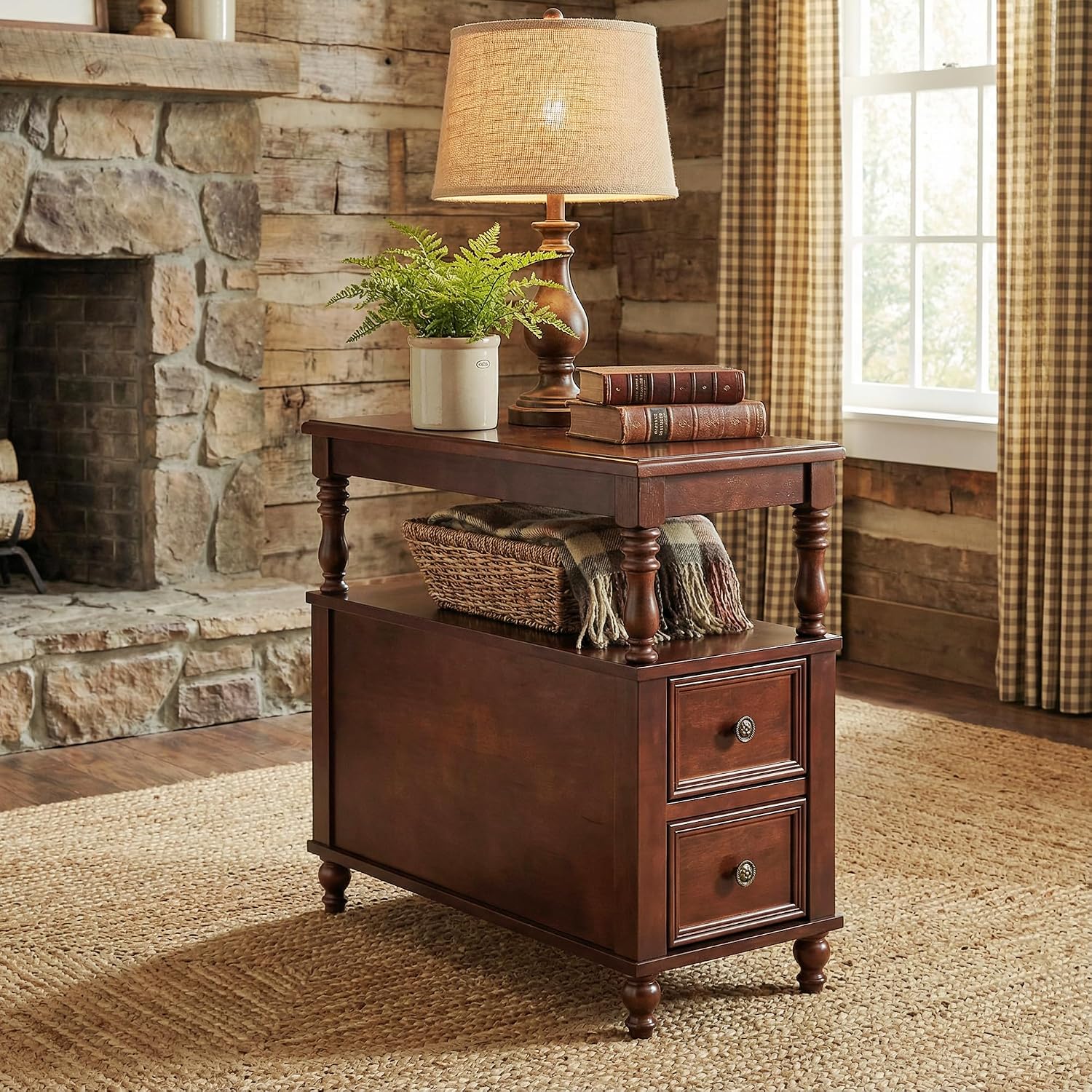 Tribesigns Wood End Table with 2 Drawers, Mid-Century Wooden Slim Side Table Nightstands with Storage Shelf, Accent Table for Living Room, Easy to Assemble (2)