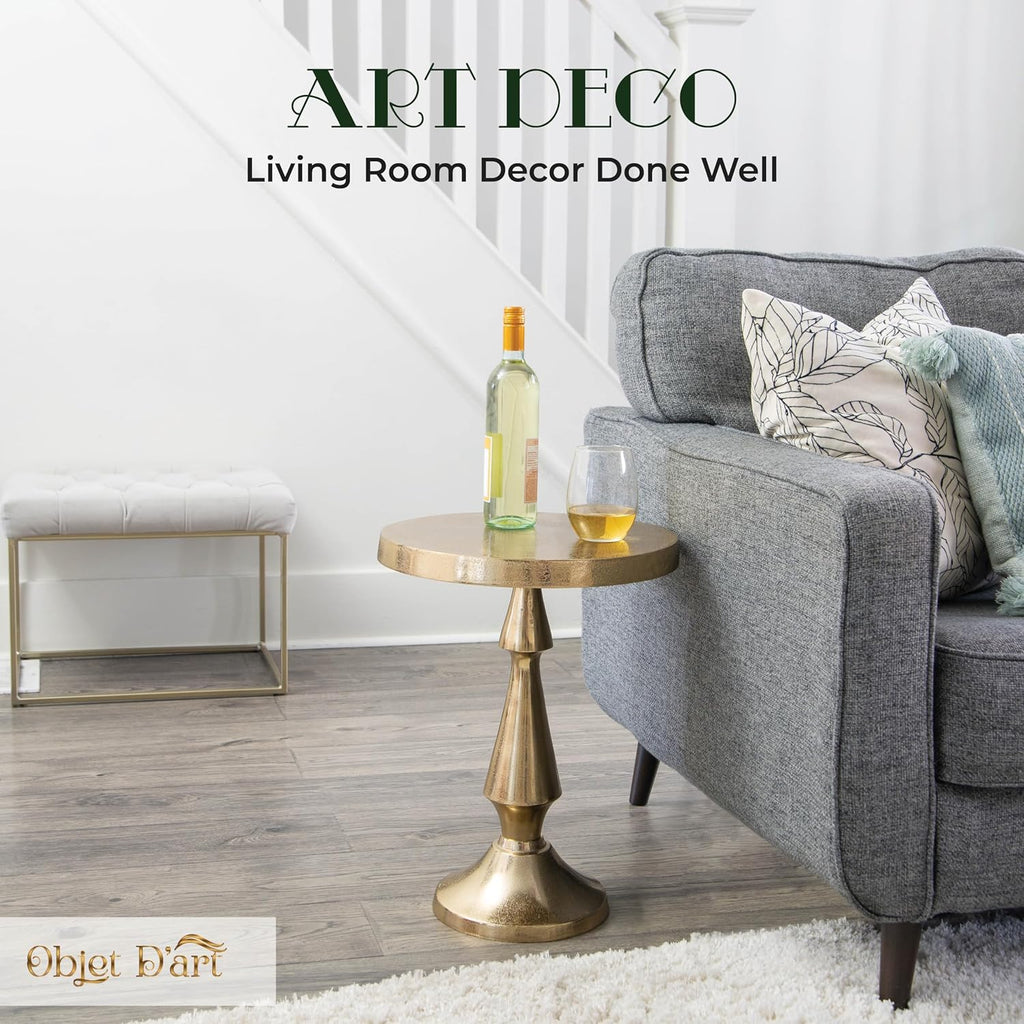 OBJET D'ART Medium Round Metal Side Table, Larissa, 21.5' Height, Vintage Metal Accent, Side, Pedestal, Coctail and Drink Tables for Living Room and Small Spaces