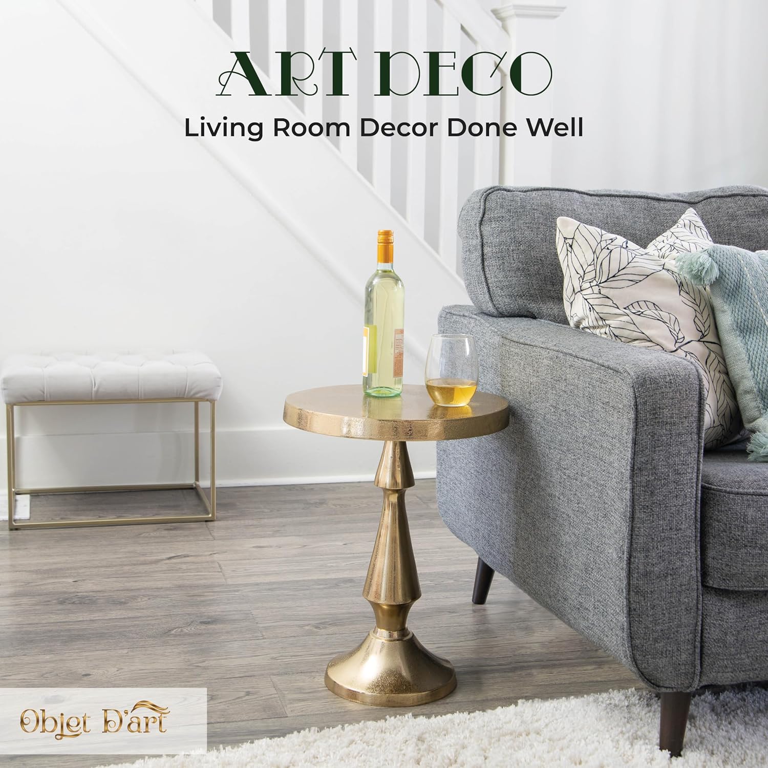 OBJET D'ART Medium Round Metal Side Table, Larissa, 21.5' Height, Vintage Metal Accent, Side, Pedestal, Coctail and Drink Tables for Living Room and Small Spaces