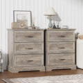 Nightstand Set of 2,24' Wide End Table with 3 Large Drawers & Metal Handles,Rustic Farmhouse Wood Small Dresser,Bedside Table,Modern Chest of Drawers for Bedroom,Living Room,Grey