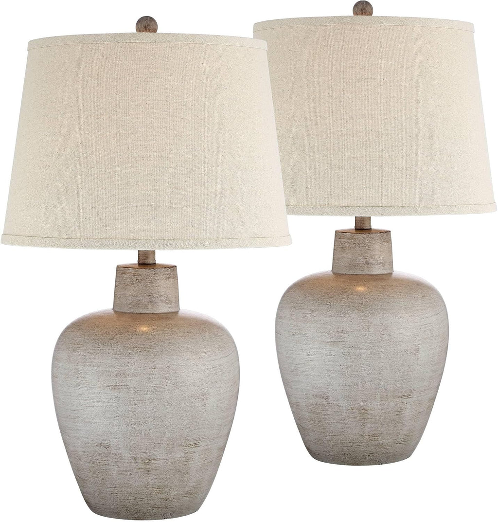 Regency Hill Glenn 27' Tall Urn Natural Cottage Southwestern Table Lamps Set of 2 with Smart Sockets Gray Terra Cotta Living Room Bedroom Bedside Nightstand House Office Home Reading Beige Shade