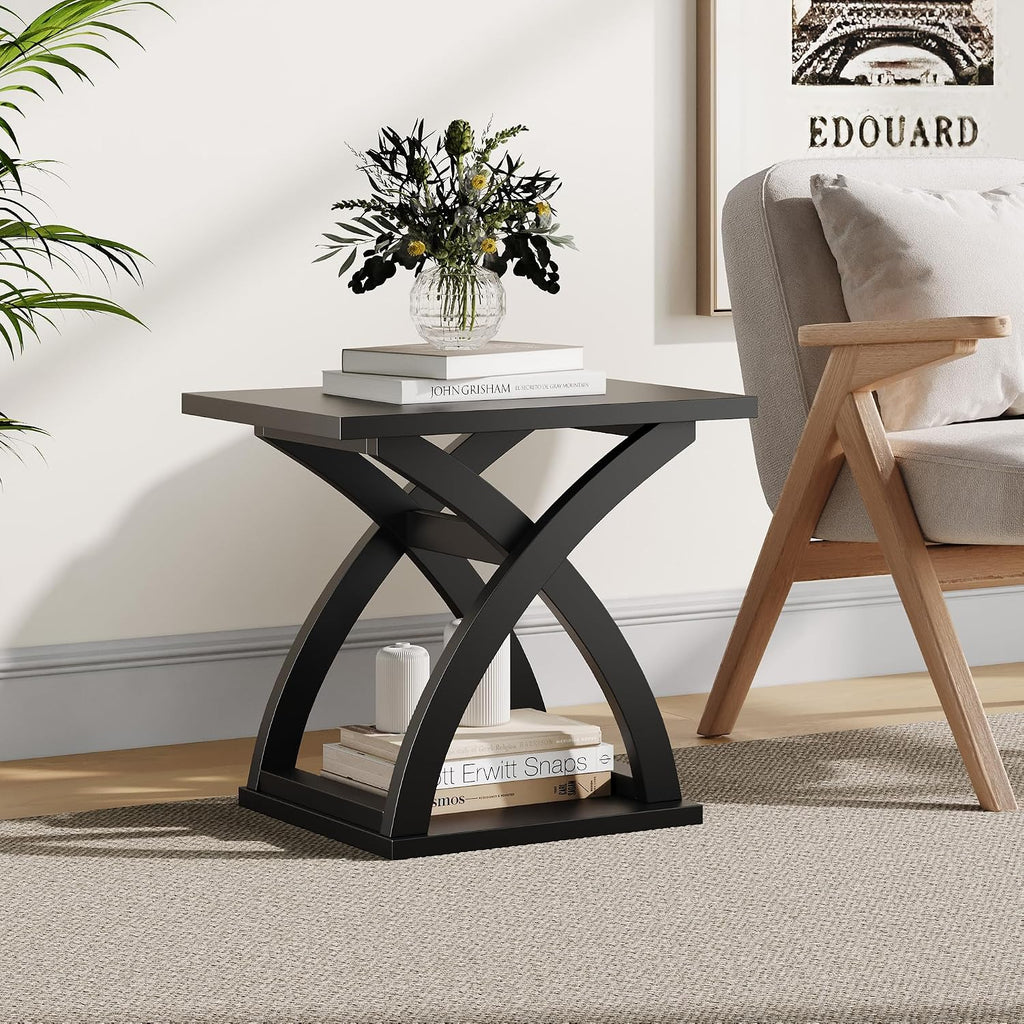 ChooChoo End Side Table Set of 2, Modern End Table with Storage Shelf, X-Design Side Table Living Room