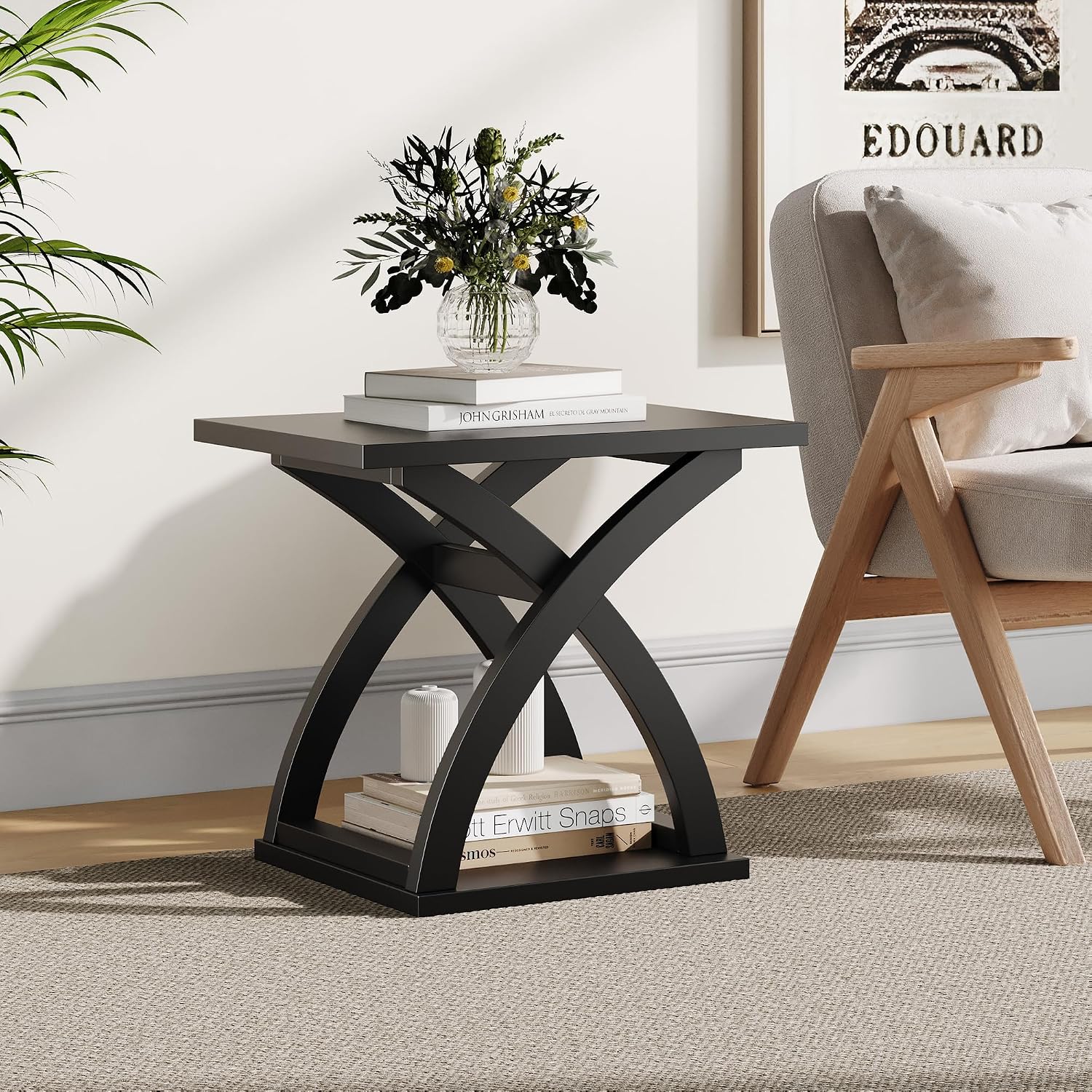 ChooChoo End Side Table Set of 2, Modern End Table with Storage Shelf, X-Design Side Table Living Room