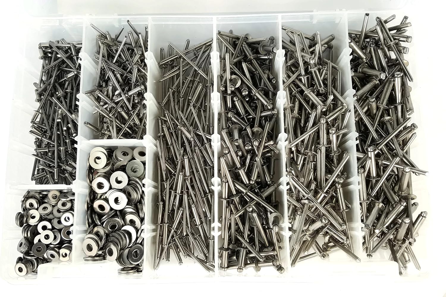 Stainless Steel Pop Rivet Assortment Kit with Backing Washers - 1201 Pieces