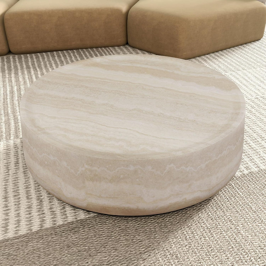 Round Coffee Table for Living Room, Modern Circle Coffee Table Faux Mars Pattern Center Table for Apartment, No Need Assembly (Marble, 31.49 Inch)
